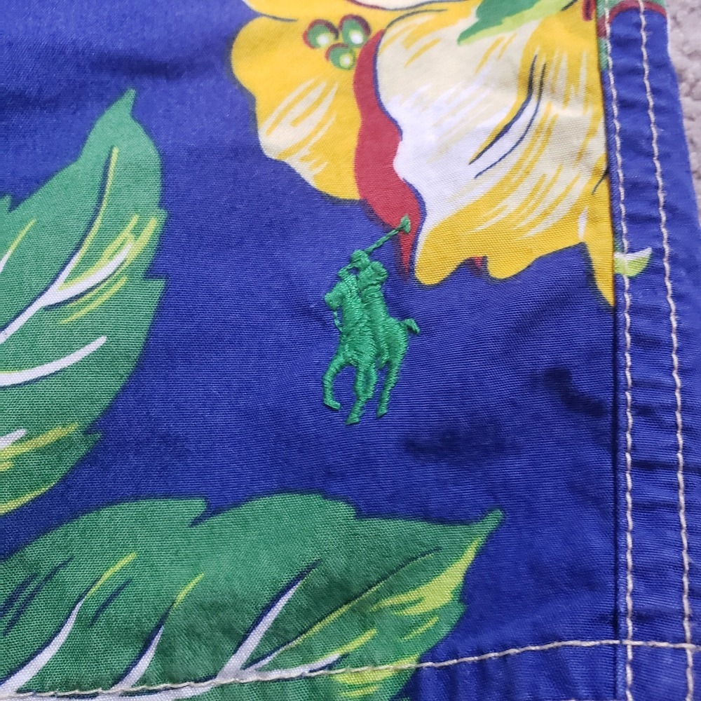 Polo Ralph Lauren Swim Trunks Men 38 Navy Floral AOP Beach Rope Drawstring - Picture 5 of 13